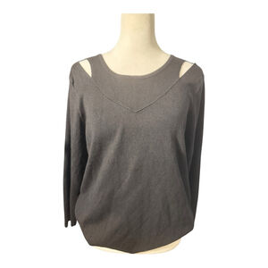 Size L Cable & Gauge Black Cut out Shoulder Crew Neck Long Sleeve Knit Sweater